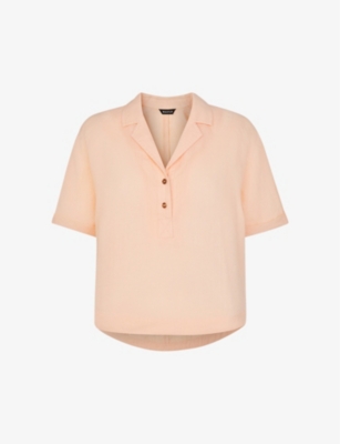 Whistles Sadie Polo Linen-blend Top In Pale Pink