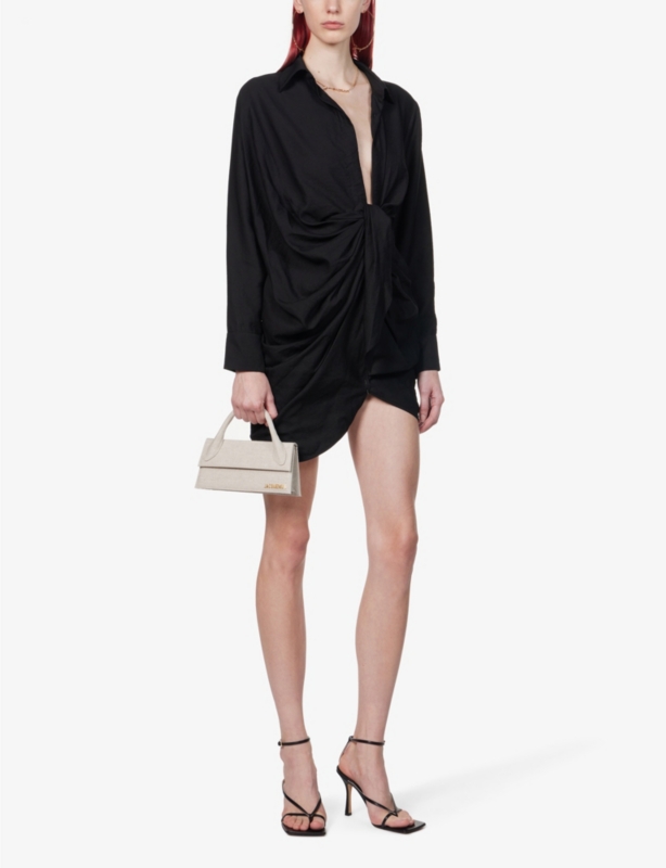 Le Chiquito Long linen-blend top-handle bag