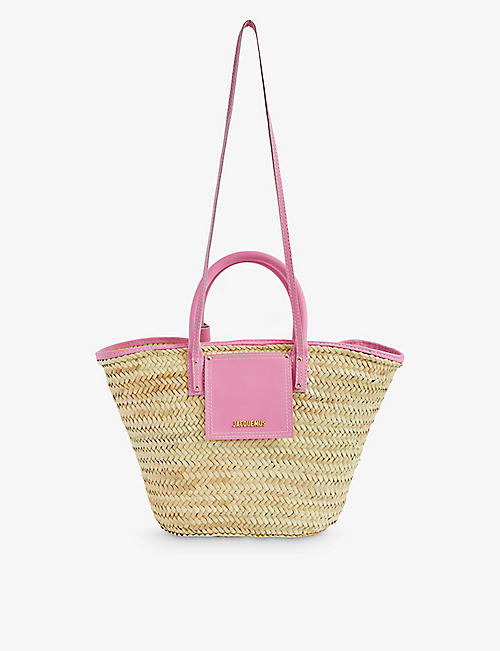 JACQUEMUS: Le Panier Soleil palm and leather tote bag