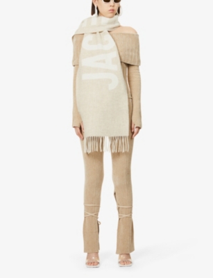 Jacquemus Womens Multi-beige L'echarpe Tasselled-trim Wool Scarf In Multi-beige