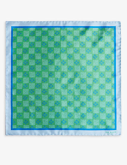 TED BAKER: Chequa geometric-print silk pocket square