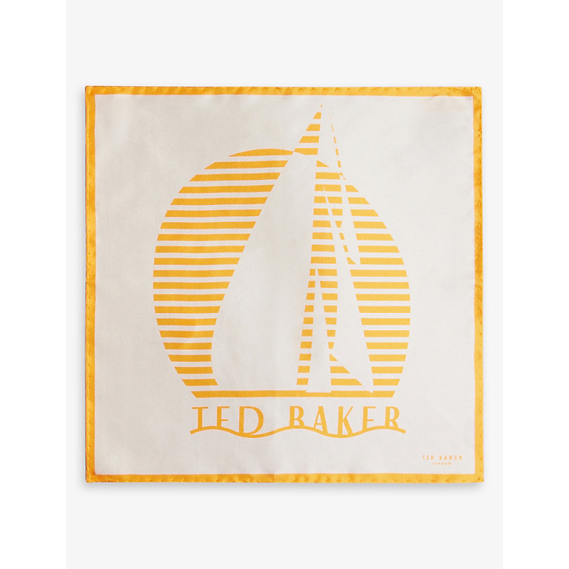 Ted Baker Sunsail Graphic-print Silk Pocket Square In Natural