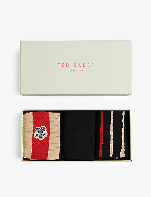 TED BAKER: Blakone pack of three cotton-blend socks