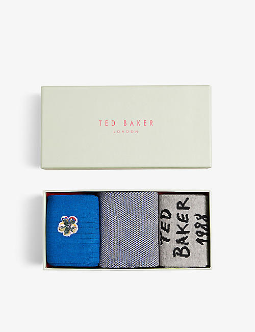 TED BAKER: Greyone cotton-blend socks pack of three