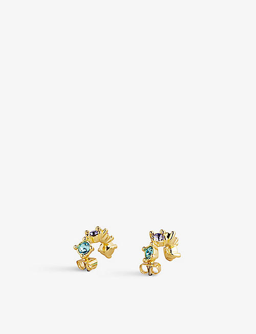 TED BAKER: TBJ3056 Cresita rose-gold tone crystal-embellished brass hoop earrings
