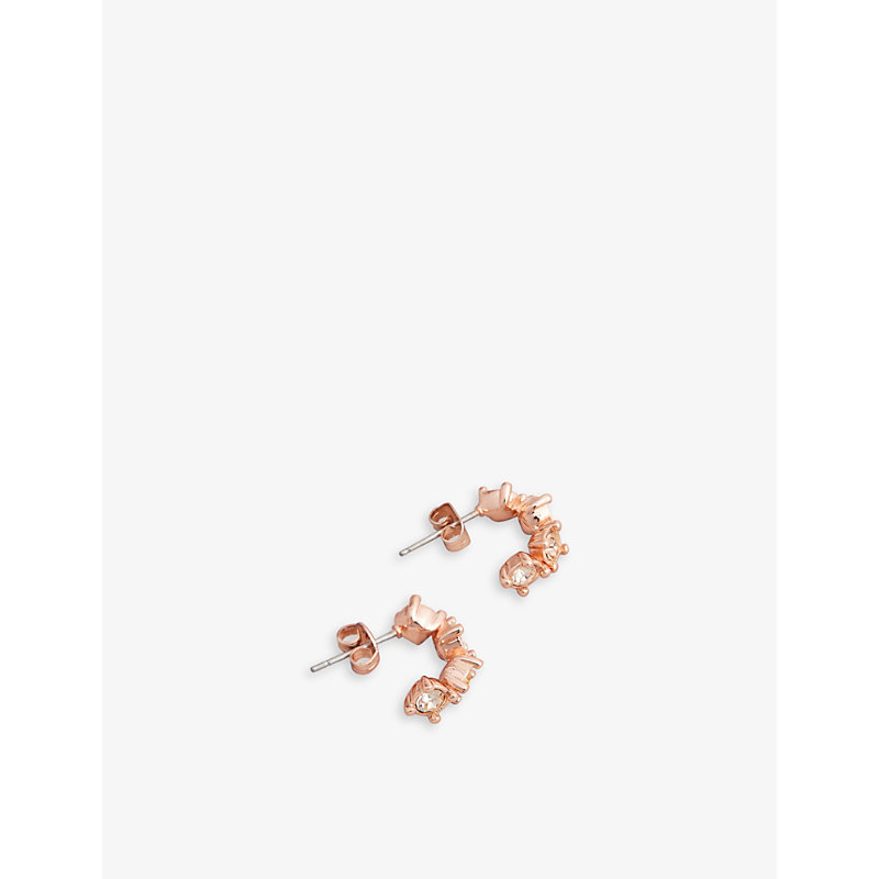 Ted Baker Tbj3056 Cresita Rose-gold Tone Crystal-embellished Brass Hoop Earrings In Rosegd-col