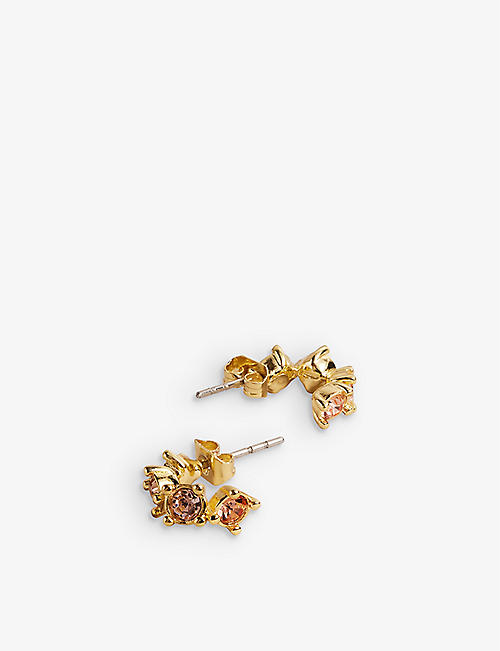 TED BAKER: TBJ3056 Cresita rose-gold tone crystal-embellished brass hoop earrings