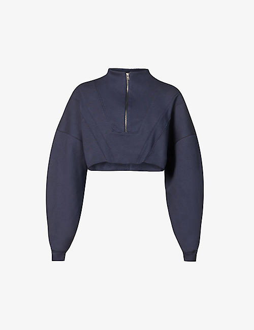 JOAH BROWN: Cropped zipped relaxed-fit sweatshirt