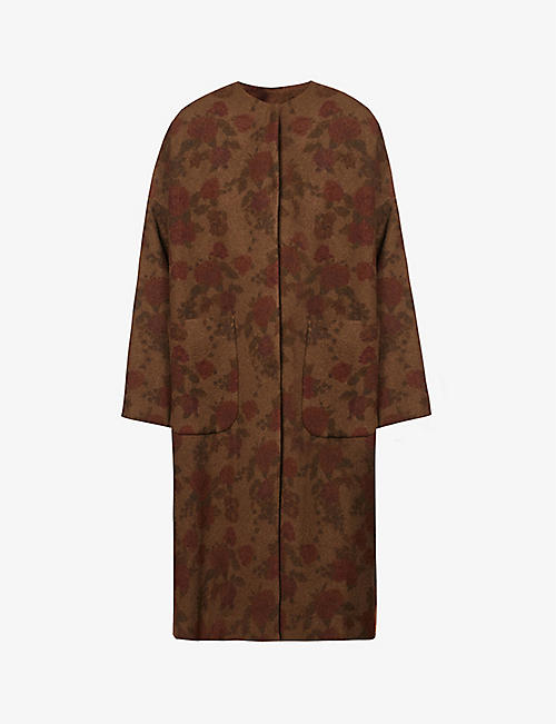UMA WANG: Cadrian floral-print relaxed-fit wool coat