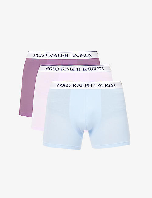 POLO RALPH LAUREN: Pack of three brand-embroidered stretch-cotton trunks