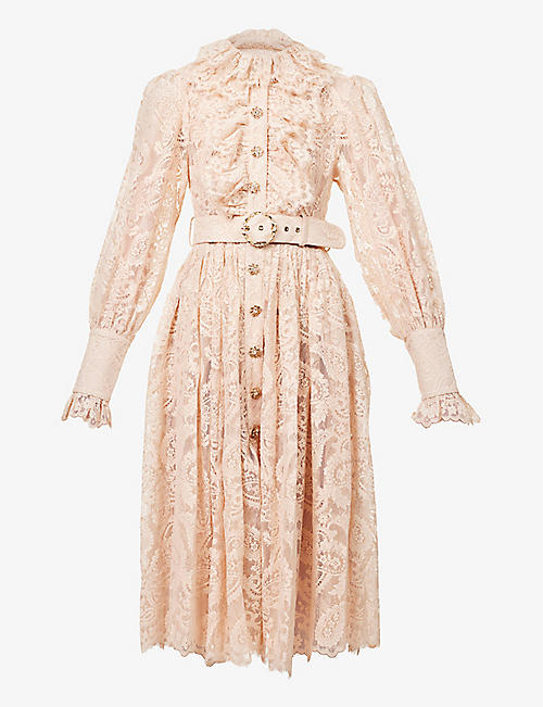 ZIMMERMANN: Kaleidoscope floral-lace overlay cotton-blend midi dress