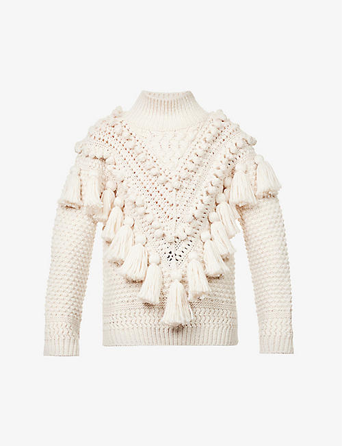 ZIMMERMANN: Kaleidoscope high neck tasselled wool knitted jumper