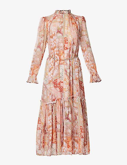 ZIMMERMANN: Floral-print ruffle-detailed woven midi dress