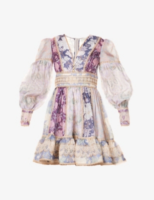 ZIMMERMANN - Celestial floral-print linen-blend mini dress | Selfridges.com