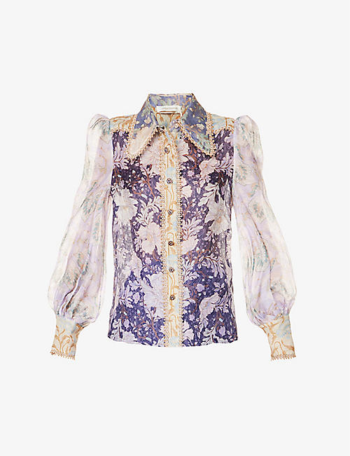 ZIMMERMANN: Celestial floral-print linen-blend shirt
