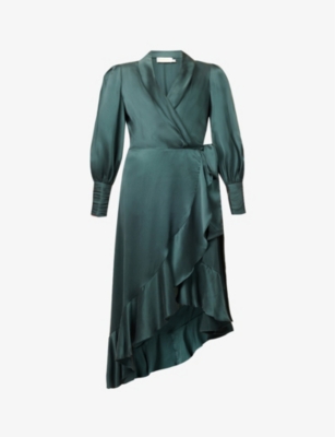 ZIMMERMANN: Plunge-neck wrap-over silk midi dress