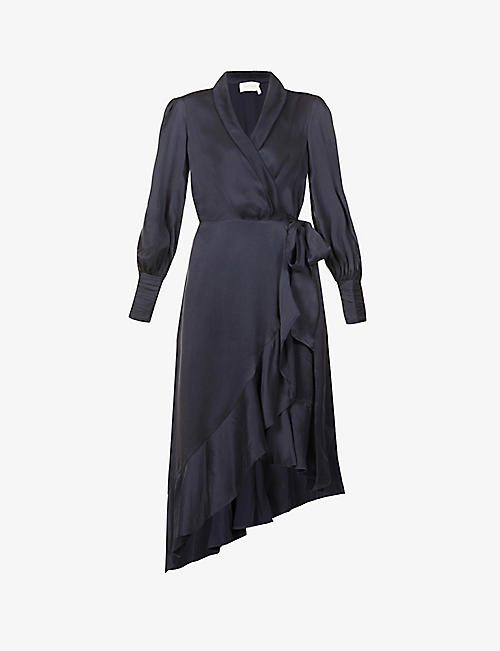 ZIMMERMANN: Plunge-neck wrap-over silk midi dress