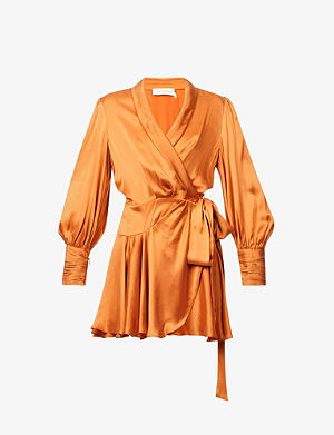 Plunge-neck wrap-over silk mini dress Selfridges & Co Women Clothing Dresses V-Neck Dresses 