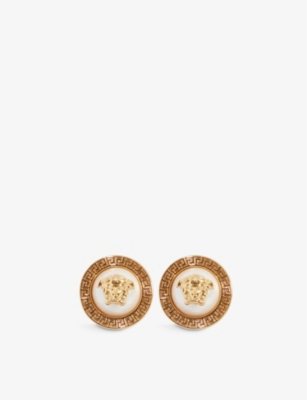 VERSACE Medusa faux pearl metal stud earrings Selfridges