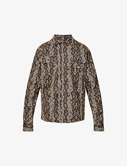 DICKIES: Camden snake-print button-up woven shirt