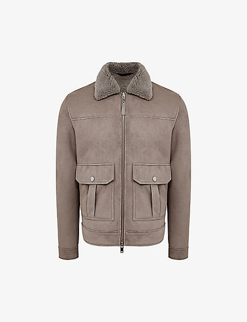 REISS: Kurow shearling-collar leather jacket