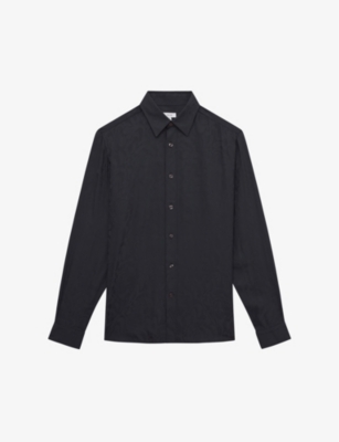 REISS REISS MEN'S NAVY JACK RIPPLE-JACQUARD WOVEN SHIRT 58657387