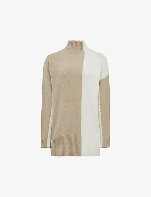 REISS: Gaia colour-blocked funnel-neck stretch-knit jumper