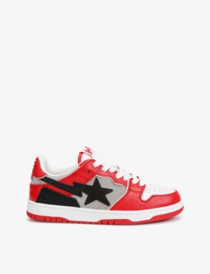 Shop A Bathing Ape Men's Red Bape Sk8 Sta #1 M2 Leather And Suede Low-top Trainers