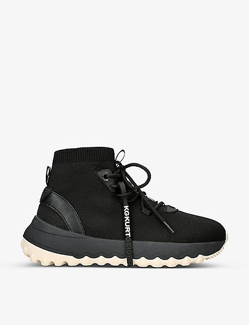 KG KURT GEIGER: Lowell logo-patch knitted hi-top trainers