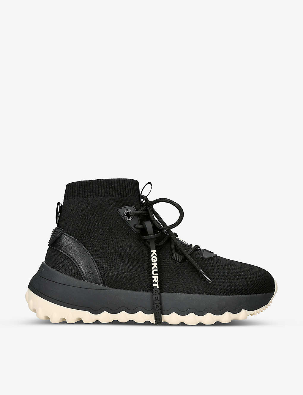 Kg Kurt Geiger Lowell Logo-patch Knitted Hi-top Trainers In Black/comb