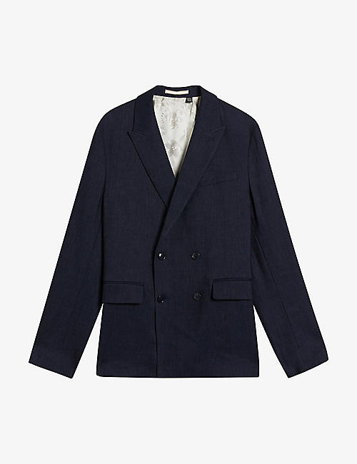 TED BAKER: Shutton double-breasted wool and linen-blend blazer