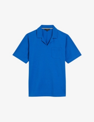 Ted Baker Santiago Regular Fit Open Collar Polo In Mid Blue