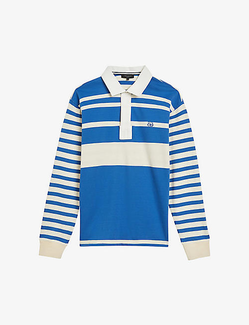 TED BAKER: Bering striped cotton rugby polo shirt