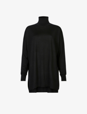 ALLSAINTS ALLSAINTS WOMEN'S BLACK GALA ROLL-NECK LONGLINE MERINO-WOOL JUMPER