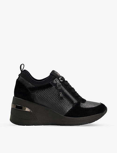 DUNE: Eilin panelled leather wedge-heel trainers