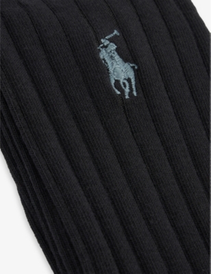 Shop Polo Ralph Lauren Mens Black Logo-embroidered Stretch-cotton Blend Socks
