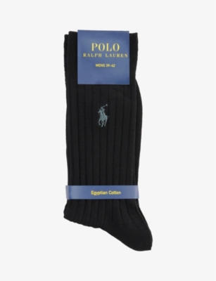 Polo Ralph Lauren Logo-embroidered Stretch-cotton Blend Socks In Black