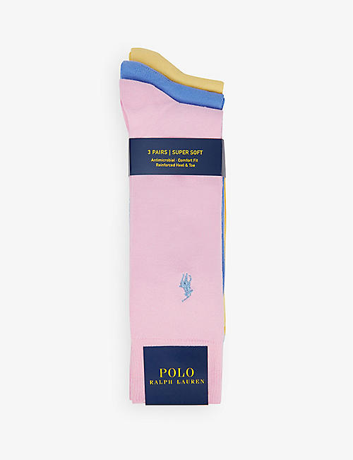 POLO RALPH LAUREN: Logo-embroidered pack of three stretch-woven socks