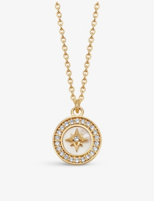 ASTLEY CLARKE: Polaris 18ct yellow gold-plated vermeil sterling-silver, sapphire and mother of pearl pendant necklace