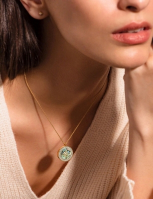 ASTLEY CLARKE: Polaris Large 18ct Yellow Gold Vermeil, Abalone and White Sapphire Locket Necklace