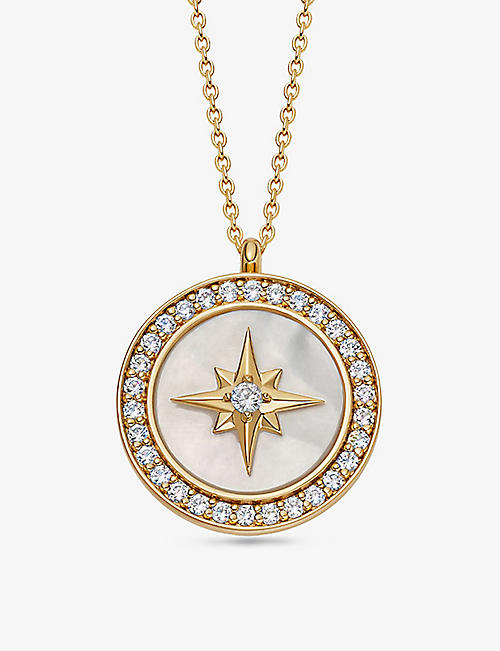 ASTLEY CLARKE: Polaris large 18ct yellow gold-plated vermeil sterling-silver, white sapphire and mother of pearl locket