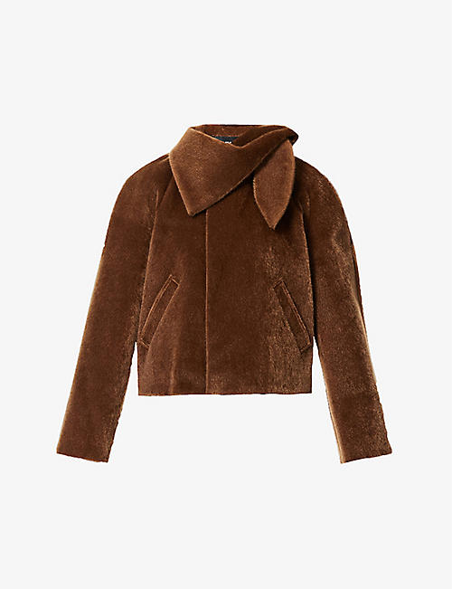 NICOMEDE: Asymmetric-collar boxy-fit faux-fur coat