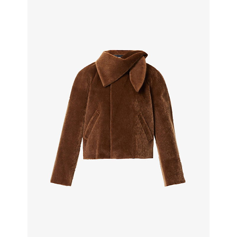 Nicomede Womens Brown Asymmetric-collar Boxy-fit Faux-fur Coat