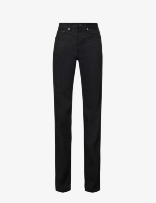 Saint Laurent Wool Straight Tailored Trousers In Black Raw