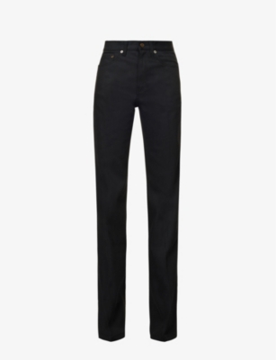 SAINT LAURENT SAINT LAURENT WOMEN'S BLACK RAW MILES FLARED-LEG MID-RISE STRETCH-DENIM JEANS,58684239