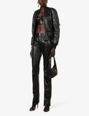 SAINT LAURENT Raised-collar leather jacket