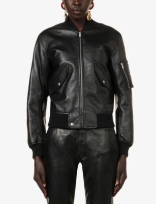 SAINT LAURENT Raised-collar leather jacket