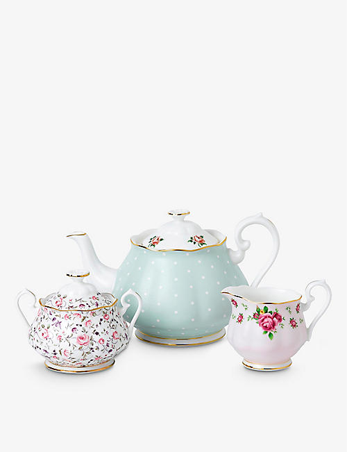 ROYAL ALBERT: Vinmix teapot sugar cream bone china set