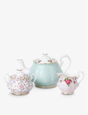 Royal Albert Vinmix Teapot Sugar Cream Bone China Set