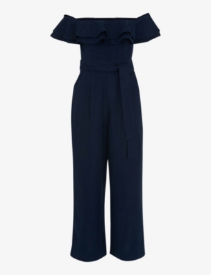 Whistles Tabi Linen Bardot Jumpsuit In Navy